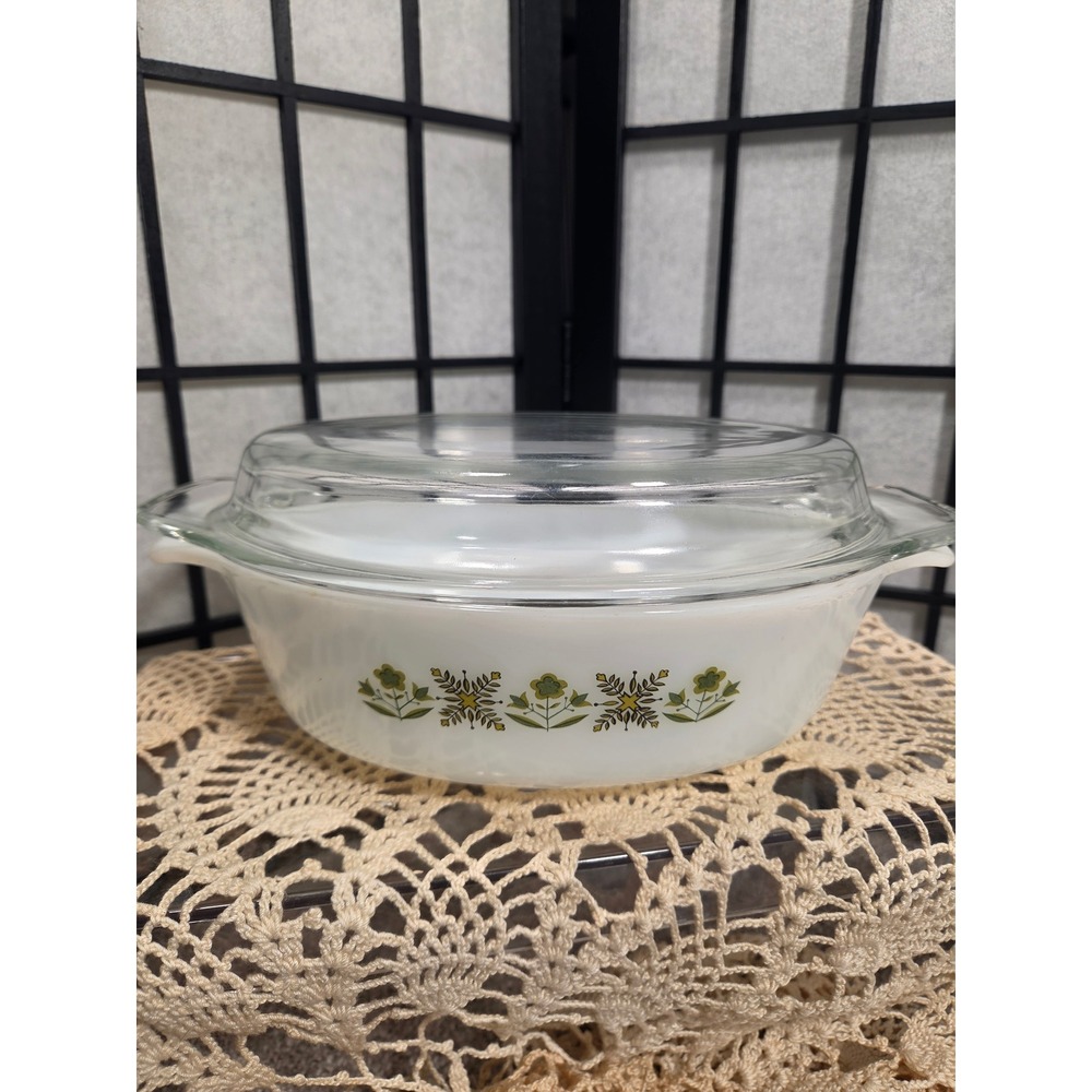 Vintage Fire-King Meadow Green 1.5 QT Oval Casserole Dish Anchor Hocking Lid
